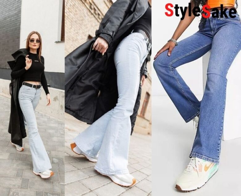 casual walking sneakers with bell bottoms and flares