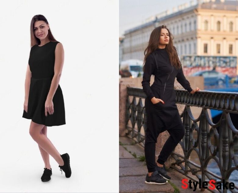 black sneakers with black dress