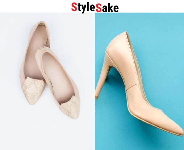 beige shoes with gold dress