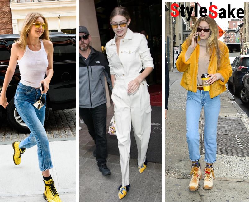 gigi hadid in yellow shoes