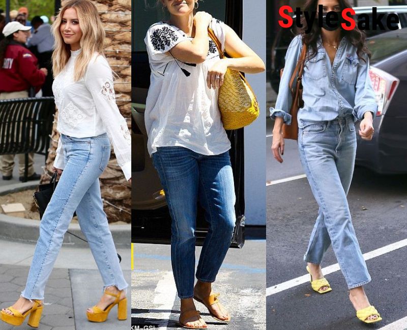 yellow sandals with jeans