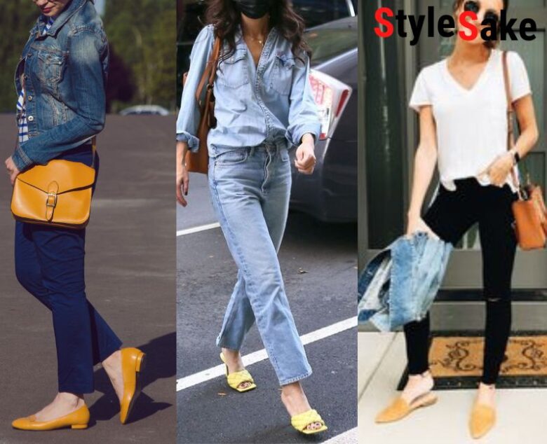 yellow shoes with denim