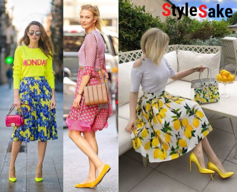 yellow shoes with skirts