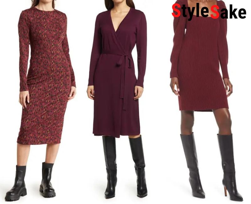 Black Boots with burgundy dress