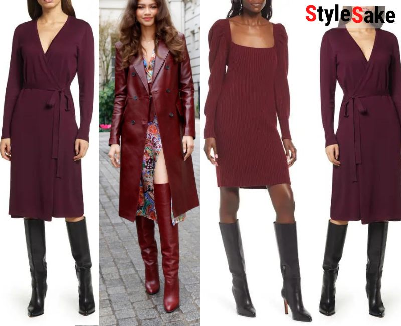 Knee High boots with burgundy dress